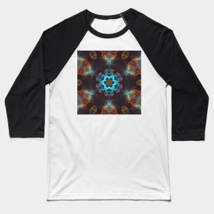 Psychedelic Hippie Flower Blue Red and Orange Baseball T-Shirt